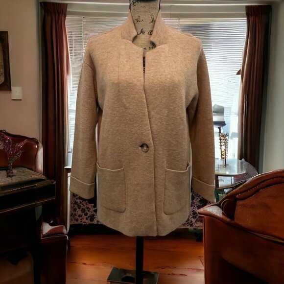 Talbots Neutral Tan Wool Blend One Button Cardigan Sweater Petite Large‎ - Picture 7 of 7